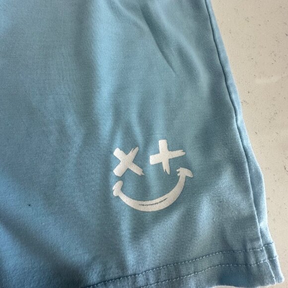 Light Blue Kids Shorts With Smiley Face Print Size 6Y Shein Polyester & Spandex - Picture 5 of 5